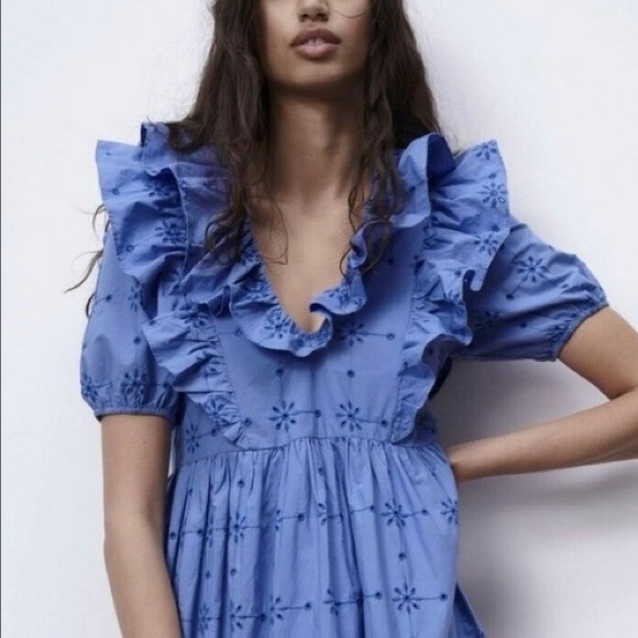 NWT Zara Floral Embroidery Ruffle Dress Size XS - Picture 3 of 12